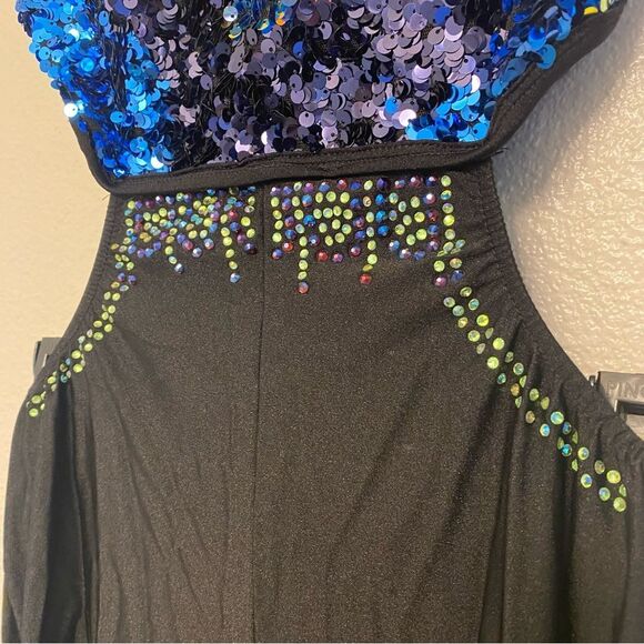 Glamour solo dance costume black sequin unitard rhinestone embellished SA adult - Picture 5 of 14